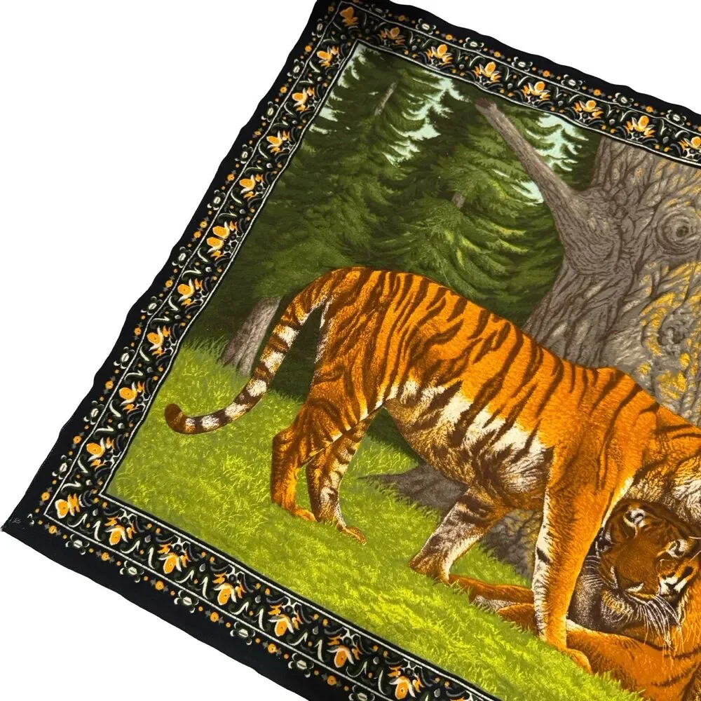 Vintage MCM ATC Tiger Family Wall Tapestry 100% Cotton 53x36.5